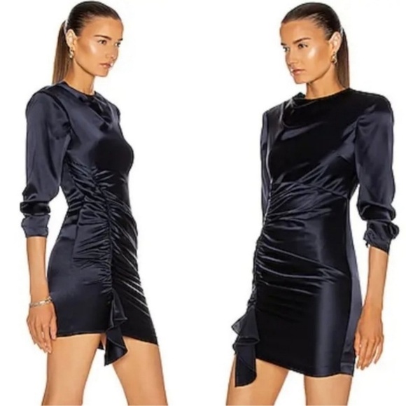 Cinq à Sept Barbie Pink Natalia Smooth Satin Long Sleeve Dress - Picture 11 of 16